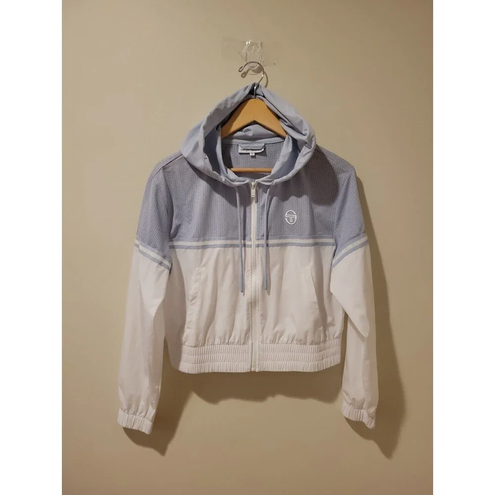 NWOT Sergio Tacchini Angelina Track Jacket Women M Xenon Blue White Mesh Tennis